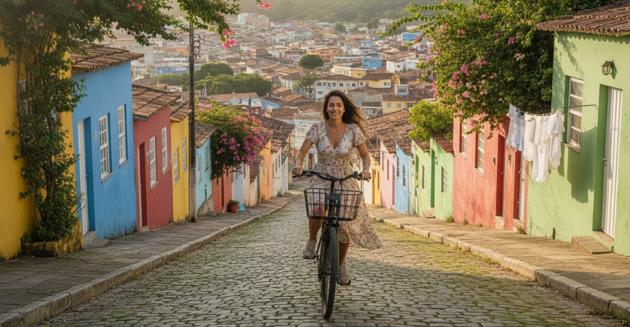 Pessoa empurrando bicicleta elétrica ladeira acima com o modo de assistência a pé