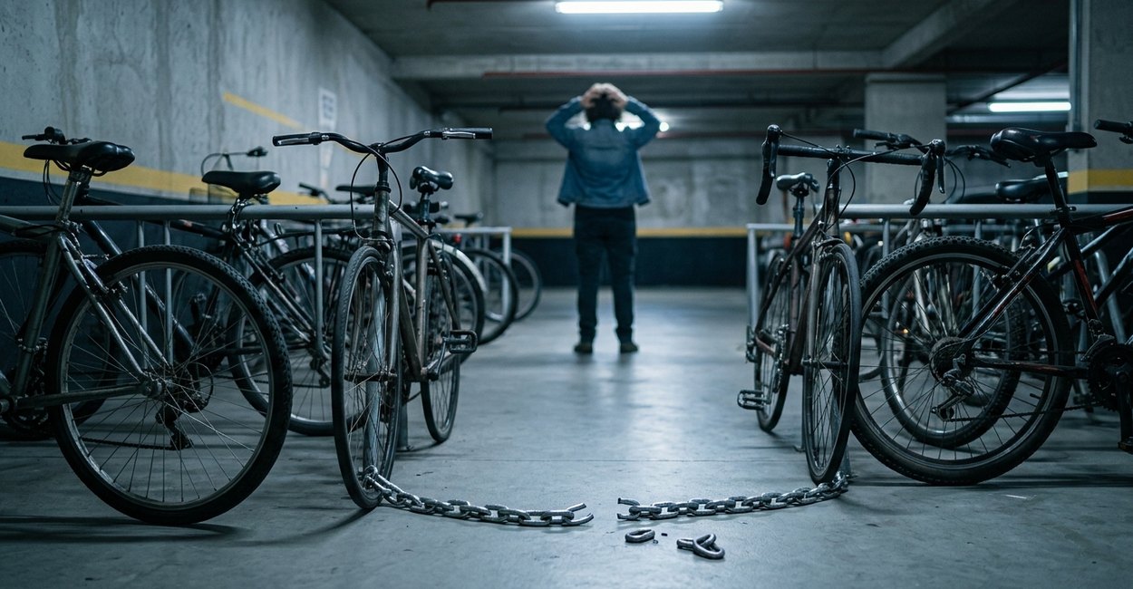 moto elétrica sem CNH e seguro: bicicletário com corrente cortada