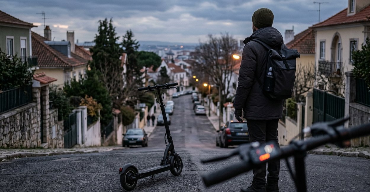 quantos km faz um patinete elétrico: ladeira e bateria no fim