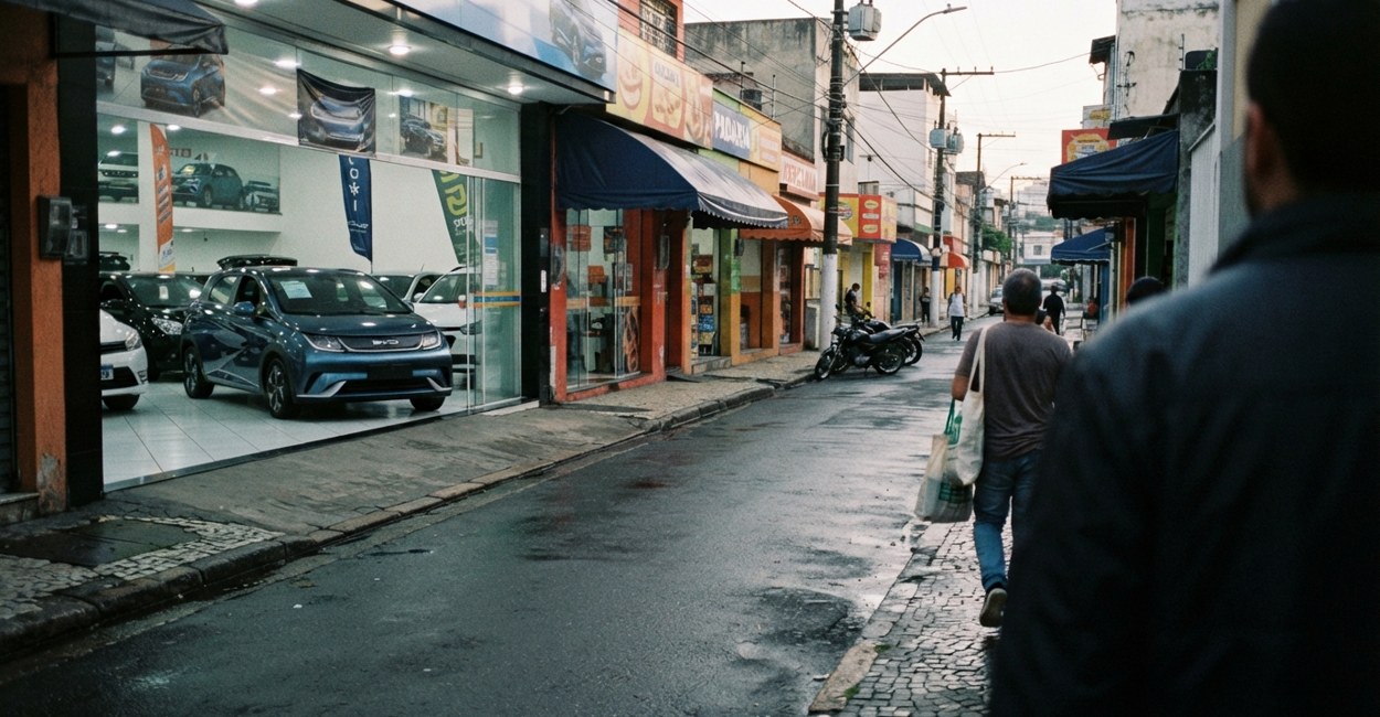 Carro eletrico exposto para venda em uma loja de seminovos