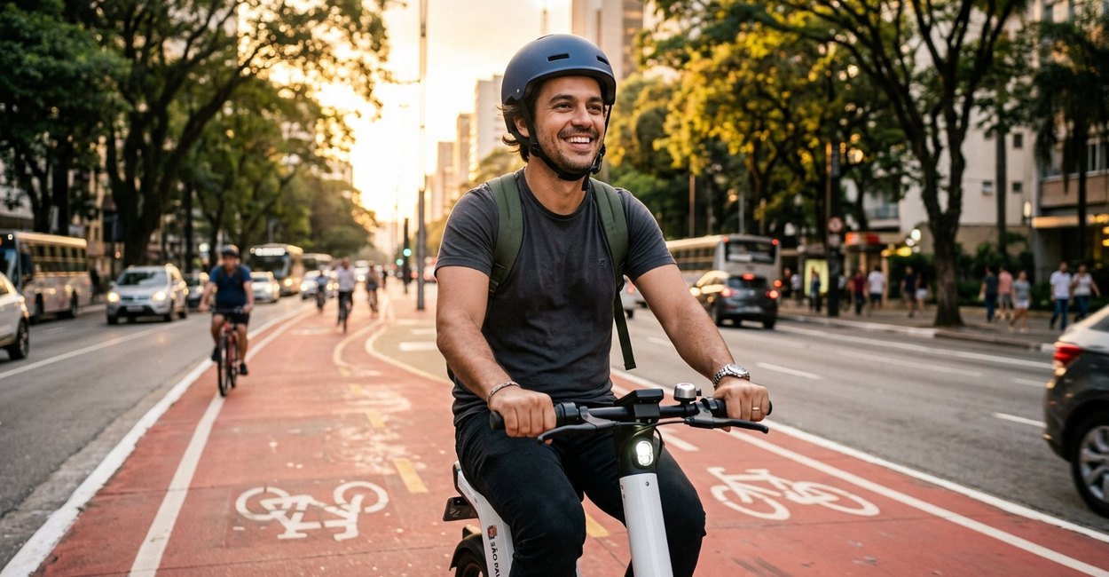 moto elétrica sem CNH: scooter elétrica 1000 W na ciclofaixa