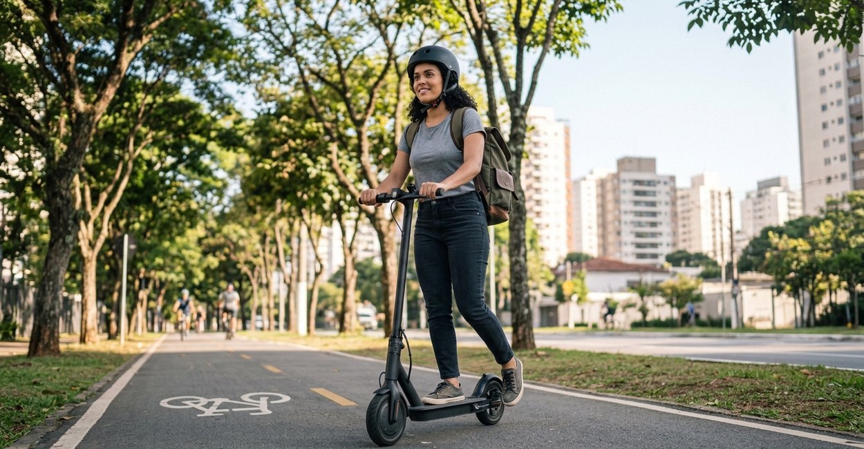 melhor patinete elétrico: patinete elétrico adulto na ciclovia