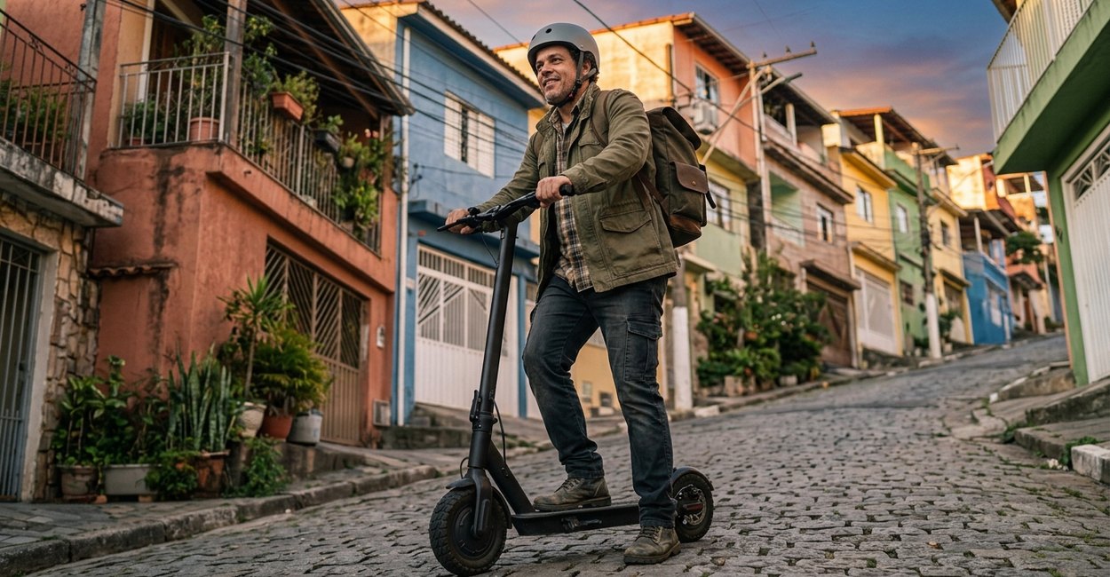 patinete elétrico adulto subindo ladeira