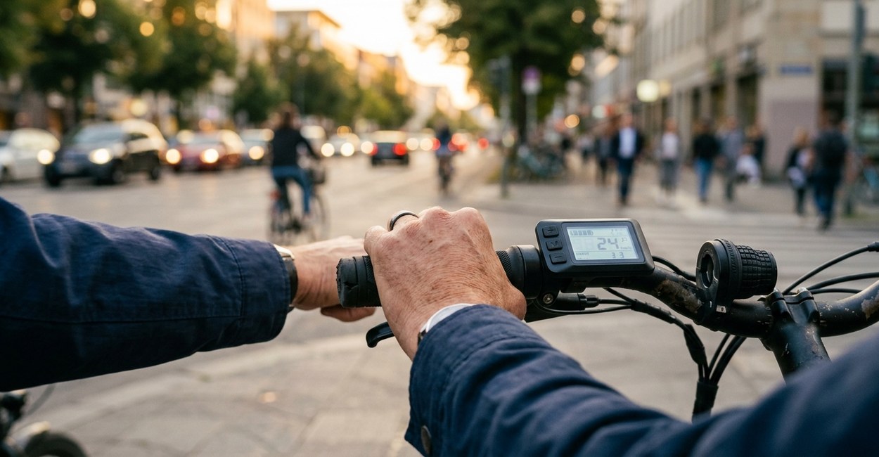 acelerador de punho no guidão: com acelerador a bike vira autopropelido pela Contran 996