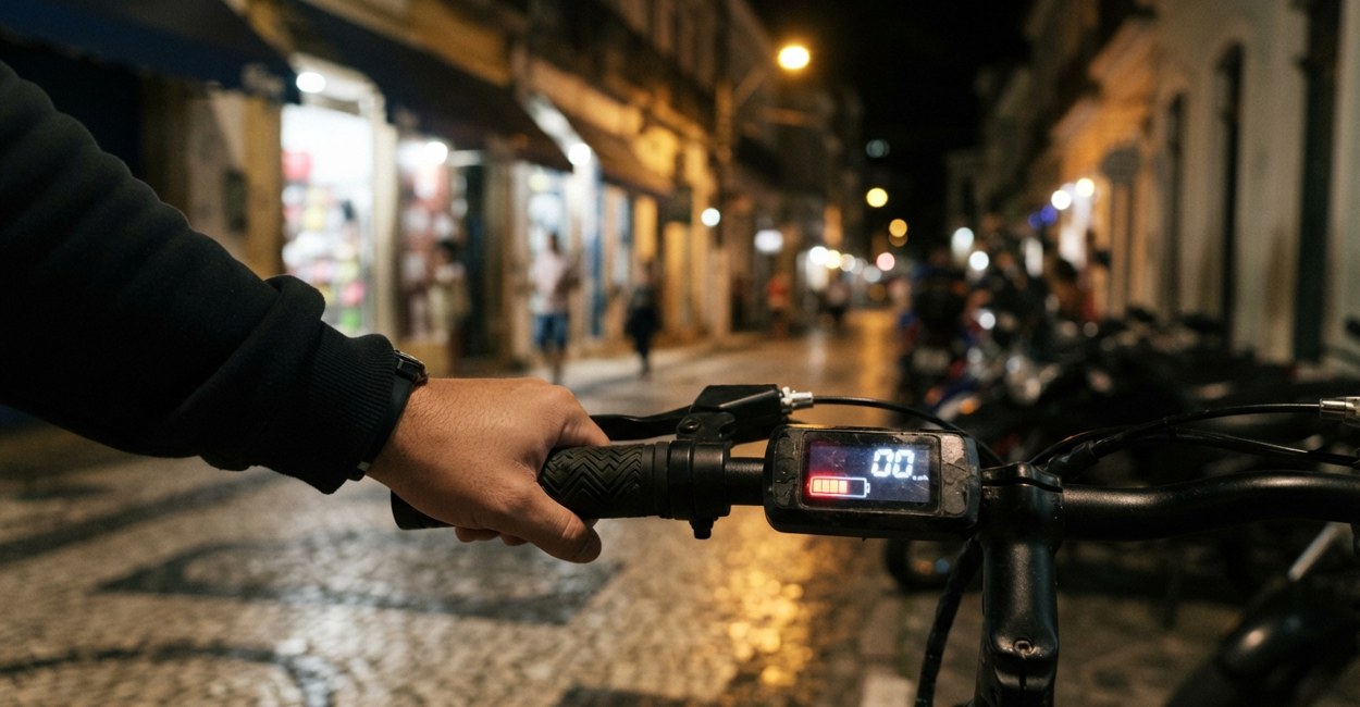 Painel de bicicleta eletrica com o indicador de carga quase vazio